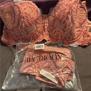 Adore Me Coral Lace Bra Set